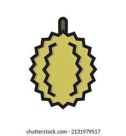 Durian fruit flat icon, outline with color fill style vector illustration