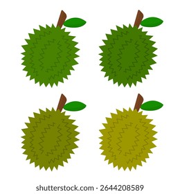 Durian fruit fresh in various colour cartoon clip art isolated in white background. Asian fruit durian picture simple style