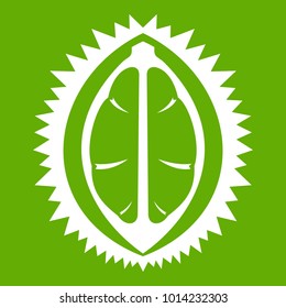 Durian fruit icon white isolated on green background. Vector illustration