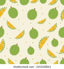 Durian fruit seamless pattern background. Vector illustration.