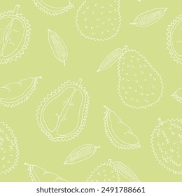 durian fruit seamless pattern hand drawn in doodle style. wrapping paper, background, wallpaper, textile.