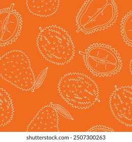 durian fruit seamless pattern hand drawn in doodle style. wrapping paper, background, wallpaper, textile.