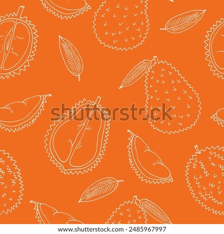 durian fruit seamless pattern hand drawn in doodle style. wrapping paper, background, wallpaper, textile.
