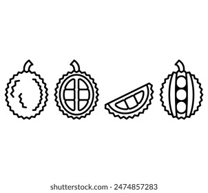 durian fruit slice icons symbol vector design simple line black white illustration collection sets isolated