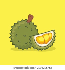 Durian Fruit And Sliced Vector Illustration.