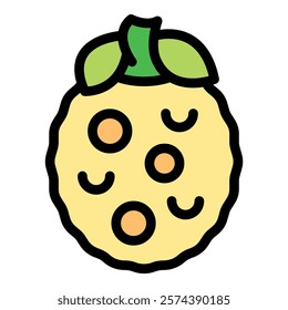 Durian fruit with spikes showing it is ripe, icon illustration, vector on white background