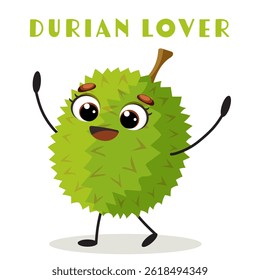Durian fruit vector illustration. Durian Lover Sublimation. Cute Tropical fruit, King fruit. Exotic, isolated