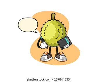 Durian graphic designer with speech bubble cartoon. Mascot Character vector.