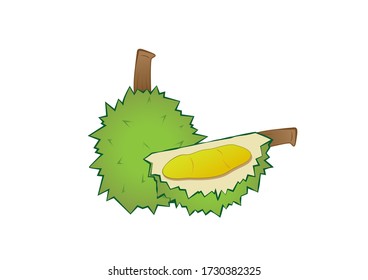 Durian, green skin, yellow flesh, has a foul odor