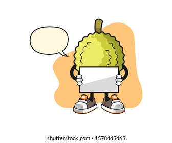 Durian hold banner with speech bubble cartoon. Mascot Character vector.