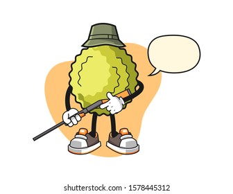 Durian hunter with speech bubble cartoon. Mascot Character vector.