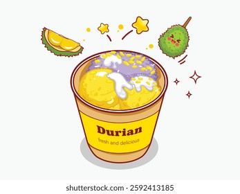 Durian ice cream logo cartoon design. Thailand Tropical Fruit Local Delicacies. illustration vector premium.