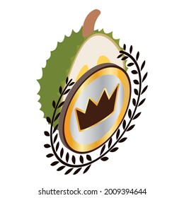 Durian icon isometric vector. Fresh, sweet, ripe, green exotic fruit. Quality mark, crown icon, king fruit