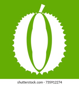 Durian icon white isolated on green background. Vector illustration