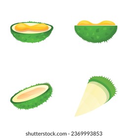 Durian icons set cartoon vector. Exotic fruit. Raw food, healthy nutrition