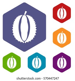 Durian icons set rhombus in different colors isolated on white background