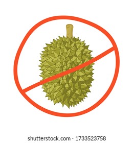 Durian isolated on a white background, a sign of prohibition. Vector hand-drawn illustration.