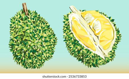 El popular durión de frutas tiene un diseño de lowpoly que se puede utilizar en varios diseños.