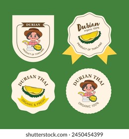Durian logo. Durian fruit with cut in half. Durian label sticker vector design.