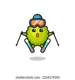 durian mascot character as a ski player , cute style design for t shirt, sticker, logo element