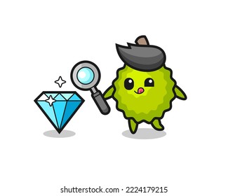 la mascota duriana está revisando la autenticidad de un diamante , diseño de estilo lindo para camiseta, pegatina, elemento logo