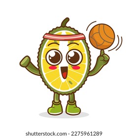 durian mascot playing basketball, cute durian mascot on white background
