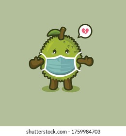 durian mascot vector design wearing mask