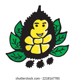 a durian monkey surrounded by leaves hand drawn vector