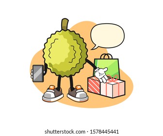 Durian online shopping with speech bubble cartoon. Mascot Character vector.