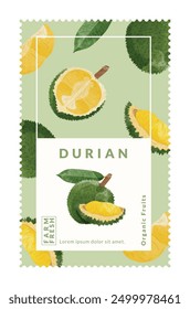 Durian Verpackung Design-Vorlagen, Aquarell Stil Vektorgrafik.