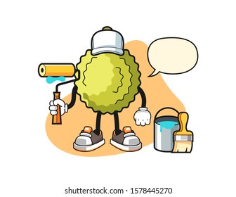 Durian painter with speech bubble cartoon. Mascot Character vector.