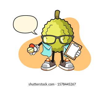 Durian pharmacist with speech bubble cartoon. Mascot Character vector.