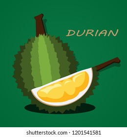 "Durian" and the quarter of durian put the  front. Fruit is similar to thorny spikes. And sweet taste and strong smell, but delicious. "Durian" image used as background. illustrator and vector.