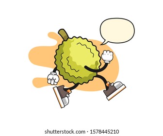 Durian run with speech bubble cartoon. Mascot Character vector.