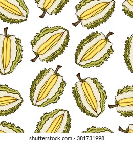 Durian Seamless Pattern. Collection of Exotic Fruits.  Vector isolated illustration for design menus, recipes and packages product.