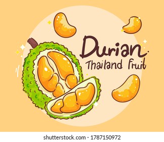 Duran set thai frucht handgezeichnet Art Illustration Premium Vector