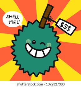 Durian smell me cartoon vector illustration doodle style