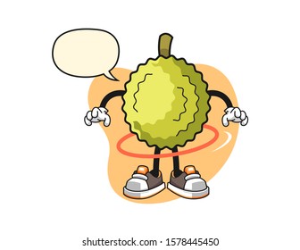 Durian spinning a hula hoop with speech bubble cartoon. Mascot Character vector.