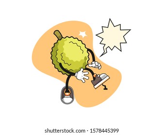 Durian step on nail with speech bubble cartoon. Mascot Character vector.