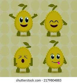 Durian sticker kawaii icon vector design Adorable charming tropical fruit with emotion expression