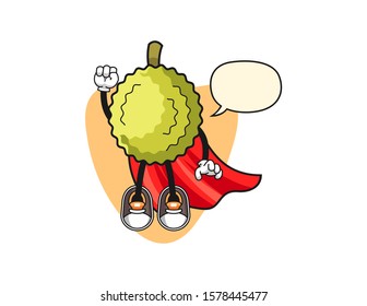 Durian super hero with speech bubble cartoon. Mascot Character vector.