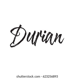 durian, text design. Vector calligraphy. Typography poster. Usable as background.