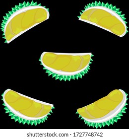 Durian, Thai fruits, vector illustration , Half cutting. Black background