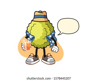 Durian vacation with speech bubble cartoon. Mascot Character vector.