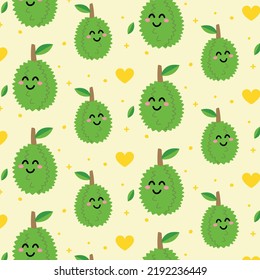 Durian vector design,durian fruit illustrations, Seamless pattern cute durian fruits and leaf.