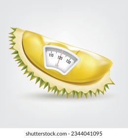 Durian with a weight scale. Diet concept. Vector.