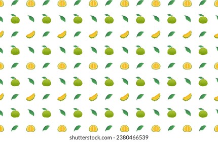 Durian whole, leaf and slice seamless pattern.Beautiful vector seamless pattern with whole Durian, leaves and Durian pieces. Doodles. Suitable for wallpaper,  surface textures, textile.