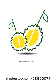 Durians fruits and sliced durians (whole, half, slice) isolated on white background with cartoon style.Template cute durian, yellow background with durian.