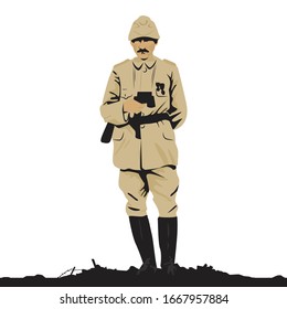 During the Canakkale war, Mustafa Kemal Ataturk. Vector drawing