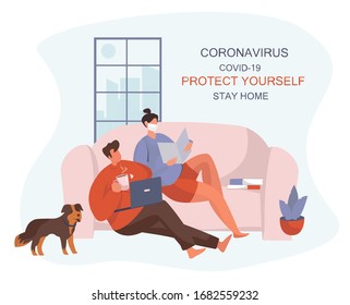 During Coronavirus Stay Home.Protect Yourself.Family keeping Distance for Decrease Infection Risk For Prevent Virus Covid-19.
Stay Home on Quarantine During Coronavirus Epidemic.Vector Illustration